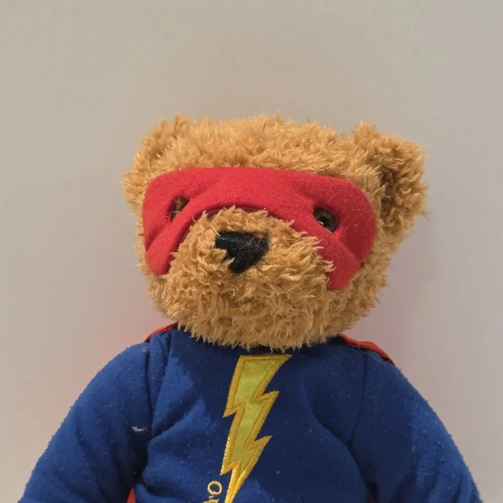 FAO Schwarz Super Hero Teddy Bear Brown Blue Shirt Plush Toys R Us Stuffed 11